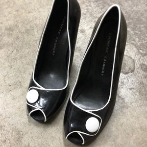 Dressy black and white open toe shoes Never worn